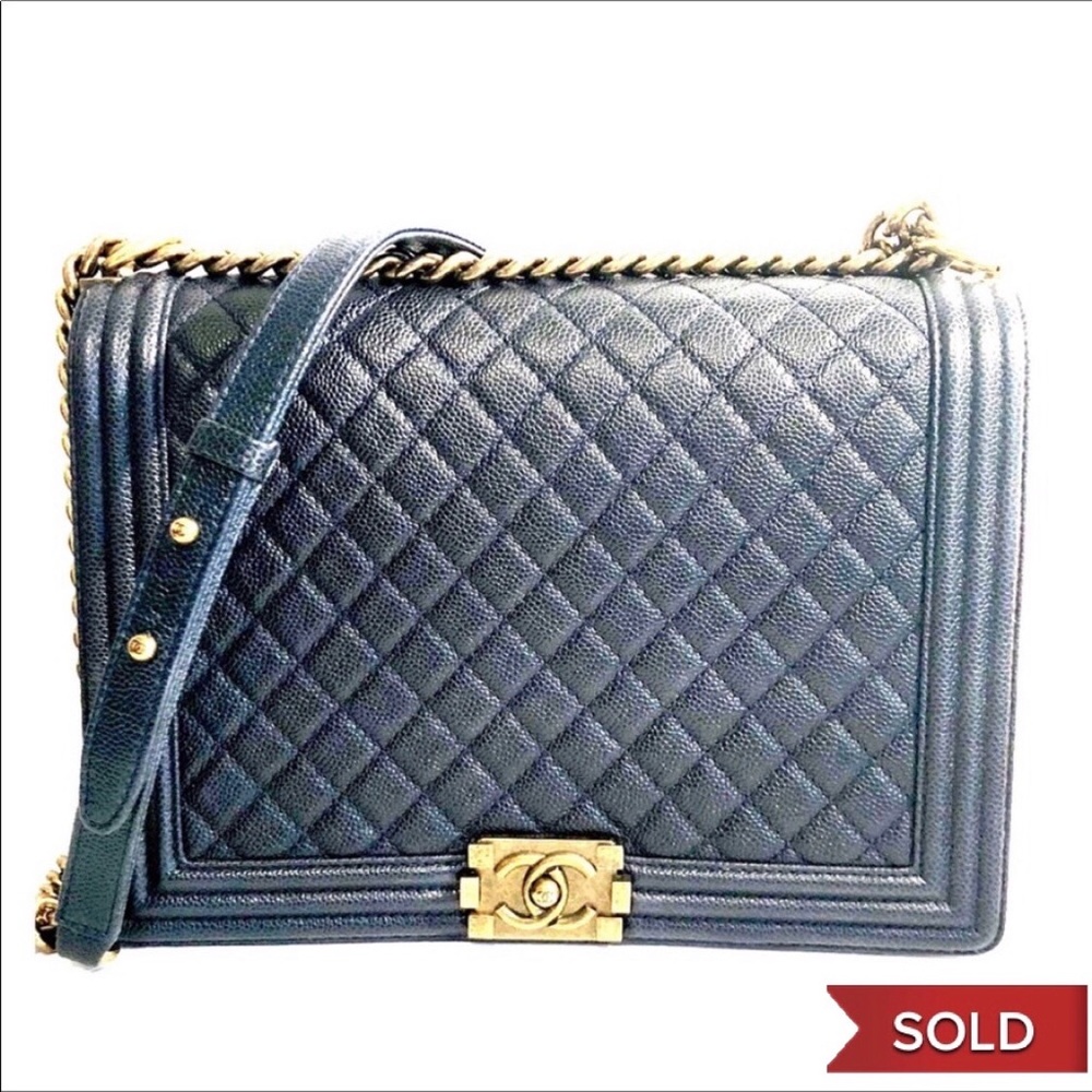 Chanel large boy caviar dark navy